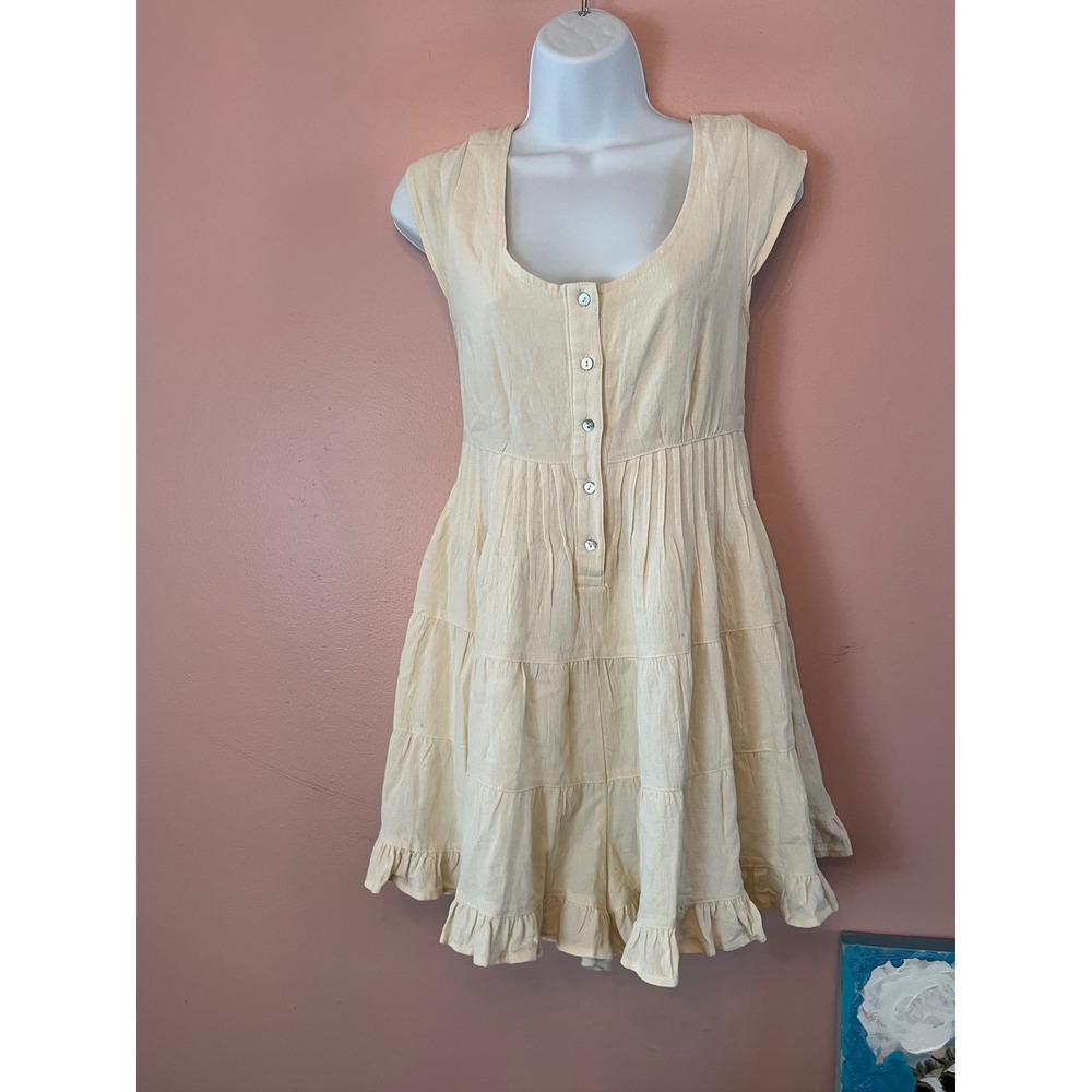 Bohme 100% cotton cream tiered Mini boho dress S sundress prairie ranch western